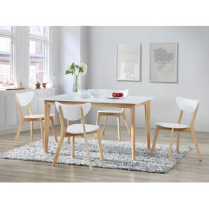 Vente-unique Table à manger extensible CARINE - 6 à 8 couverts - Hévéa massif et MDF - Blanc