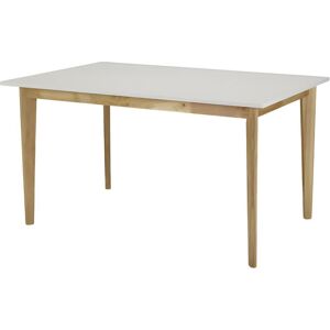 Vente-unique Table à manger extensible CARINE - 6 à 8 couverts - Hévéa massif et MDF - Blanc