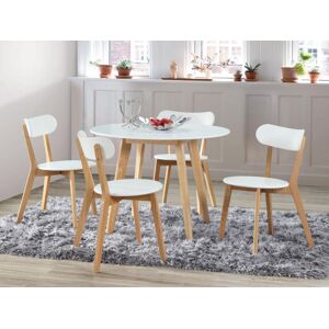 Vente-unique Table ronde COLETTE - 4 couverts - Hevea massif et MDF - Blanc