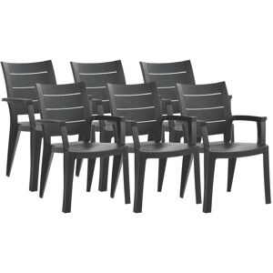 Pegane Lot de 6 chaises de jardin empilables en résine coloris Gris - Longueur 59 x Profondeur 60 x Hauteur 90 cm