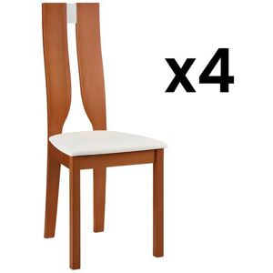 Vente-unique Lot de 4 chaises SILVIA - Hêtre massif - Merisier & Blanc