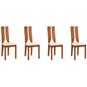 Vente-unique Lot de 4 chaises SILVIA - Hêtre massif - Merisier & Blanc