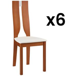 Vente-unique Lot de 6 chaises SILVIA - Hetre massif - Merisier & Blanc