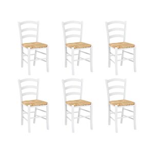 Vente-unique Lot de 6 chaises PAYSANNE - Hêtre massif teinté blanc, paille de riz