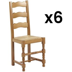 Vente-unique Lot de 6 chaises SEGUIN - Hetre massif & assise en paille de seigle