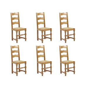 Vente-unique Lot de 6 chaises SEGUIN - Hêtre massif & assise en paille de seigle
