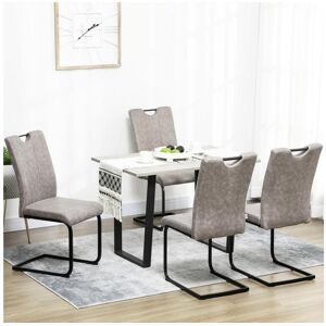 Homcom Lot de 4 chaises de salon design cantilever pietement luge acier noir revetement microfibre gris