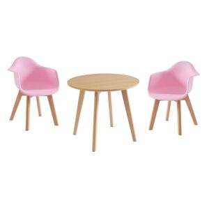 Vente-unique Ensemble table enfant LOULOUNE + 2 chaises POUPINETTE - Naturel et rose