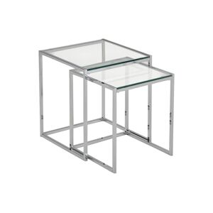 Vente-unique Tables basses gigognes ZURIA - Verre trempé & métal chromé