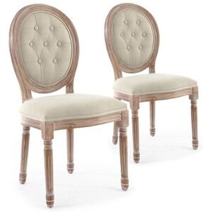 Les Tendances Lot de 2 chaises de style medaillon Louis XVI Bois patine & Tissu capitonne beige