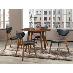 Vente-unique Table ronde LISETTE - 4 couverts - Hevea massif & MDF Verni - Coloris Noyer