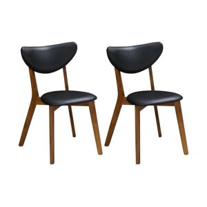 Vente-unique Lot de 2 chaises en simili et bois d'hevea - Noir et Naturel fonce - LISETTE