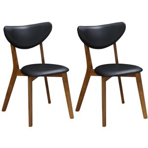 Vente-unique Lot de 2 chaises LISETTE - Hévéa massif & Simili - Noyer et noir