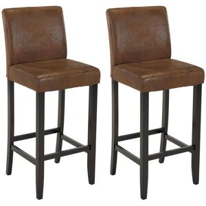 Vente-unique Lot de 2 tabourets de bar SANTOS - Microfibre aspect cuir vieilli - Pieds bois fonce