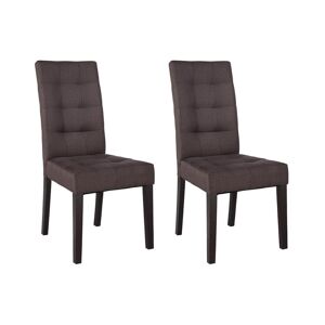 Vente-unique Lot de 2 chaises VILLOSA - Tissu marron & Pieds bois foncé