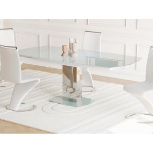 Vente-unique Table à manger extensible TALICIA - Verre trempé & métal - 6 à 8 couverts - Coloris Blanc