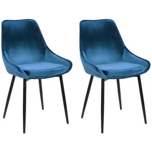 Vente-unique Lot de 2 chaises - Velours et métal noir - Bleu nuit - MASURIE