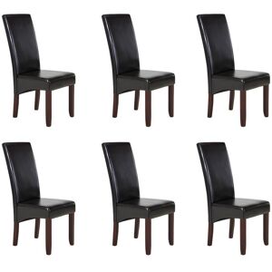 Vente-unique Lot de 6 chaises ROVIGO - Simili marron brillant - Pieds bois fonce