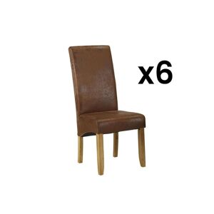 Vente-unique Lot de 6 chaises SANTOS - Microfibre aspect cuir vieilli - Pieds bois clair