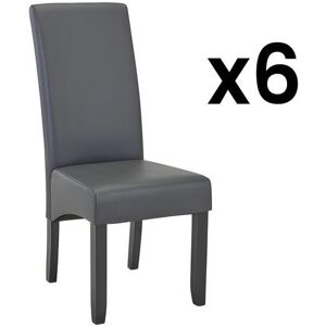 Vente unique Lot de 6 chaises ROVIGO Simili gris mat Pieds bois noir