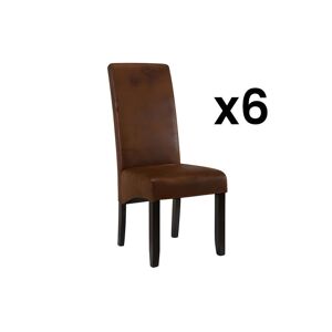Vente-unique Lot de 6 chaises SANTOS - Microfibre aspect cuir vieilli - Pieds bois foncé - Publicité
