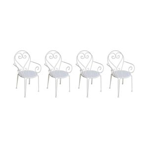 MYLIA Lot de 4 fauteuils de jardin empilables en métal façon fer forgé - Blanc - GUERMANTES de MYLIA