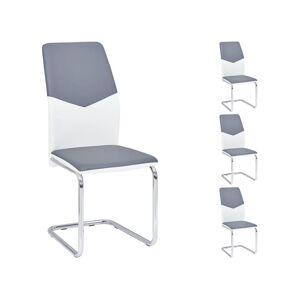 Idimex Lot de 4 chaises de salle à manger LEONA piètement chromé revêtement synthétique bicolore blanc et gris