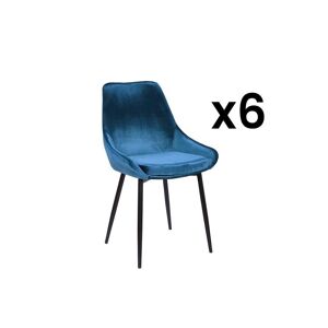 Vente-unique Lot de 6 chaises - Velours et metal noir - Bleu nuit - MASURIE