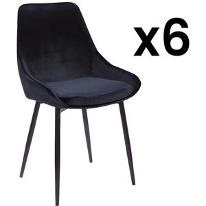 Vente-unique Lot de 6 chaises - Velours et métal noir - Noir - MASURIE