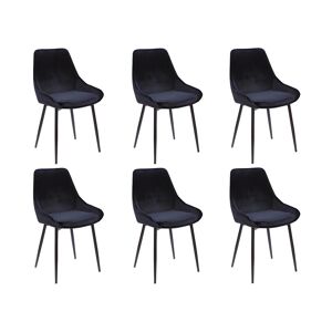 Vente-unique Lot de 6 chaises - Velours et métal noir - Noir - MASURIE