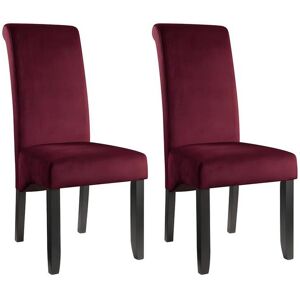 Vente-unique Lot de 2 chaises DELINA - Velours matelasse & pieds bois - Bordeaux