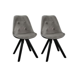 Vente-unique Lot de 2 chaises scandinaves ANEYA - Velours & Pieds Hévéa - Gris