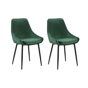 Vente-unique Lot de 2 chaises - Velours et métal noir - Vert - MASURIE