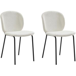 Vente-unique Lot de 2 chaises en tissu bouclette et metal noir - Creme - BEJUMA