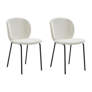 Vente-unique Lot de 2 chaises en tissu bouclette et métal noir - Crème - BEJUMA