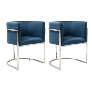 PASCAL MORABITO Lot de 2 chaises avec accoudoirs - Velours et acier inoxydable - Bleu et chromé - PERIA de Pascal MORABITO