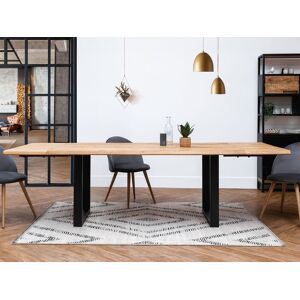 BOBOCHIC Table à manger pieds carrés extensible AWANI Chêne massif et métal Marron clair 200 + 2 allonges de 40 cm - Publicité