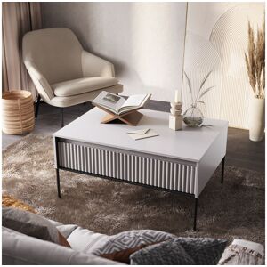 BOBOCHIC Table basse 1 porte 100 cm LENARA avec tasseaux Blanc - Publicité