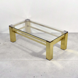 Table Basse Rectangulaire - Aluminium Brossé Doré & Verre - Publicité