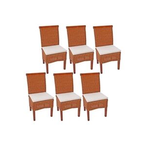 Mendler Lot de 6 chaises M42 salle à manger, rotin/bois, 46x50x96cm, avec coussins - Publicité