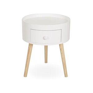 HOMCOM Chevet table de nuit ronde design scandinave tiroir bicolore pieds effilés inclinés bois massif chêne clair blanc - Publicité