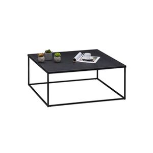 Idimex Table basse HILAR table de salon grande table d'appoint design retro vintage industriel, plateau carré en métal laqué noir - Publicité