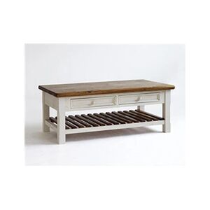 Pegane Table basse avec rangements en pin massif coloris blanc/ miel - L.80 x H.55 x P.80 cm -- - Publicité