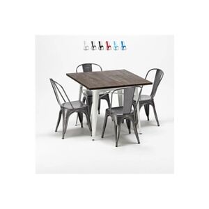 AHD Amazing Home Design - Ensemble table et chaises carrées en métal bois Tolix style industriel Midtown, Couleur: Gris - Publicité