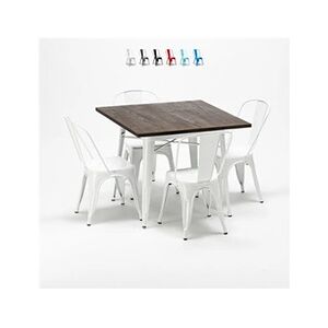 AHD Amazing Home Design - Ensemble table et chaises carrées en métal bois Tolix style industriel Midtown, Couleur: Blanc - Publicité