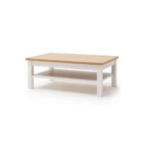 Pegane Table basse avec rangements en bois coloris blanc / chêne - L.114 x H.46 x P.70 cm -- - Publicité