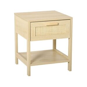 HOMCOM Table de chevet tiroir et étagère cannage en rotin dim. 40L x 40l x 48H cm MDF aspect bois clair - Publicité