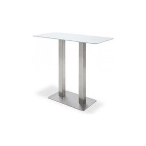 Pegane Table bar avec plateau céramique Blanc avec piètement acier brossé - L120 x H105 x P60 cm -- - Publicité
