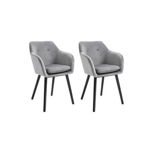 HOMCOM Chaises de visiteur design scandinave - lot de 2 chaises - pieds effilés bois noir - assise dossier accoudoirs ergonomiques velours gris - Publicité