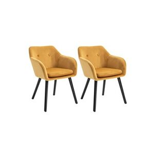 HOMCOM Chaises de visiteur design scandinave - lot de 2 chaises - pieds effilés bois noir - assise dossier accoudoirs ergonomiques velours moutarde - Publicité